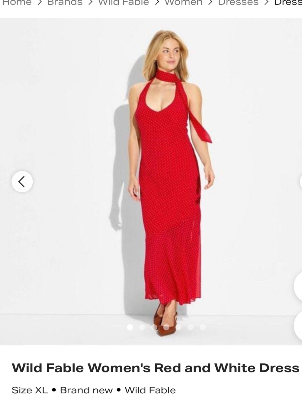 wild fable Red Maxi Halter Dress with White Dot Accent